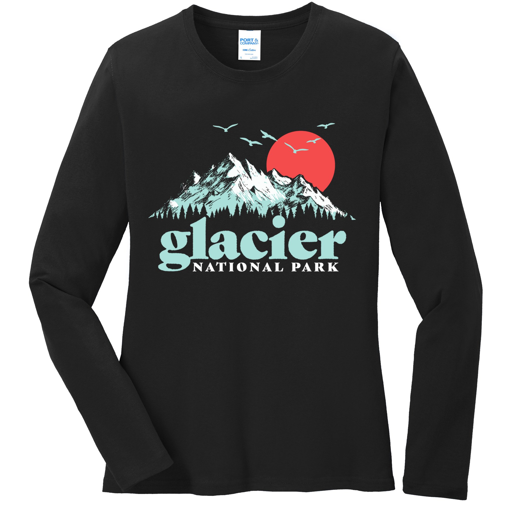 Glacier National Park Vintage 80s Mountains Cute Gift Ladies Long Sleeve Shirt