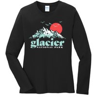 Glacier National Park Vintage 80s Mountains Cute Gift Ladies Long Sleeve Shirt