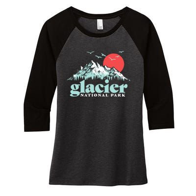 Glacier National Park Vintage 80s Mountains Cute Gift Women's Tri-Blend 3/4-Sleeve Raglan Shirt