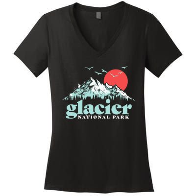 Glacier National Park Vintage 80s Mountains Cute Gift Women's V-Neck T-Shirt