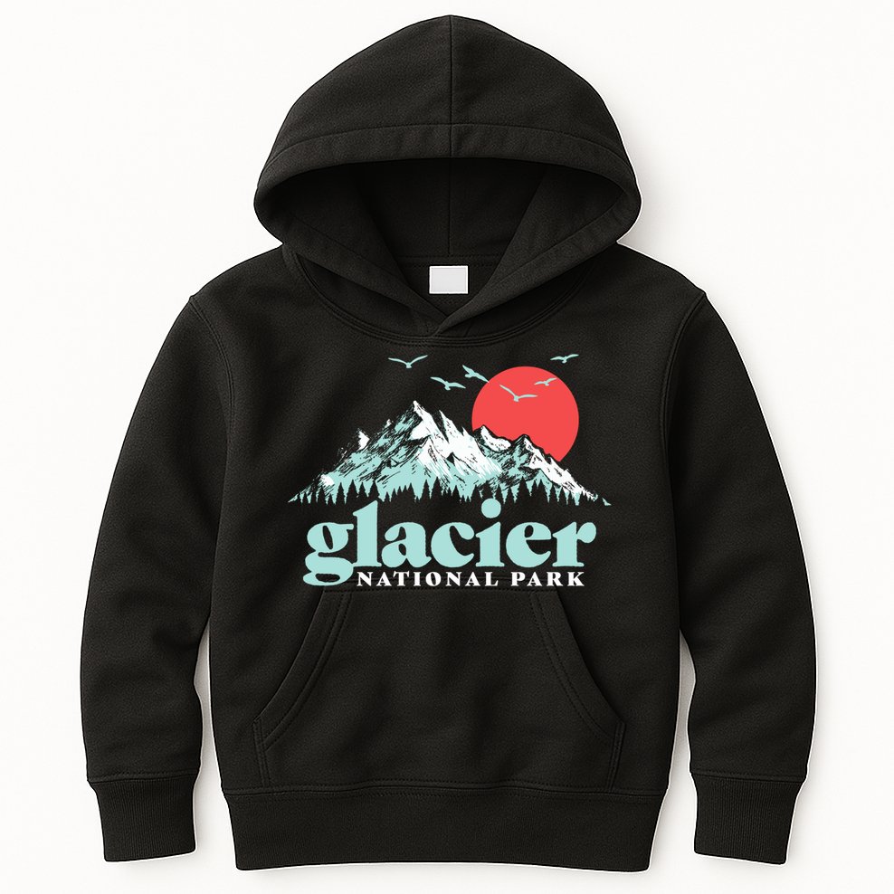 Glacier National Park Vintage 80s Mountains Cute Gift Kids Hoodie