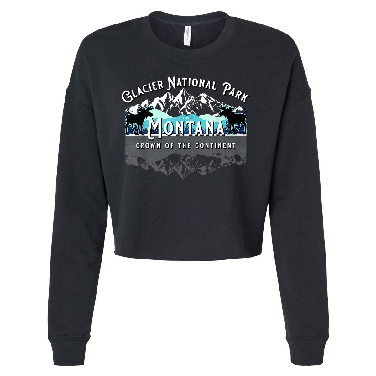 Glacier National Park Montana Moose Hiking Camping Souvenir Cropped Pullover Crew