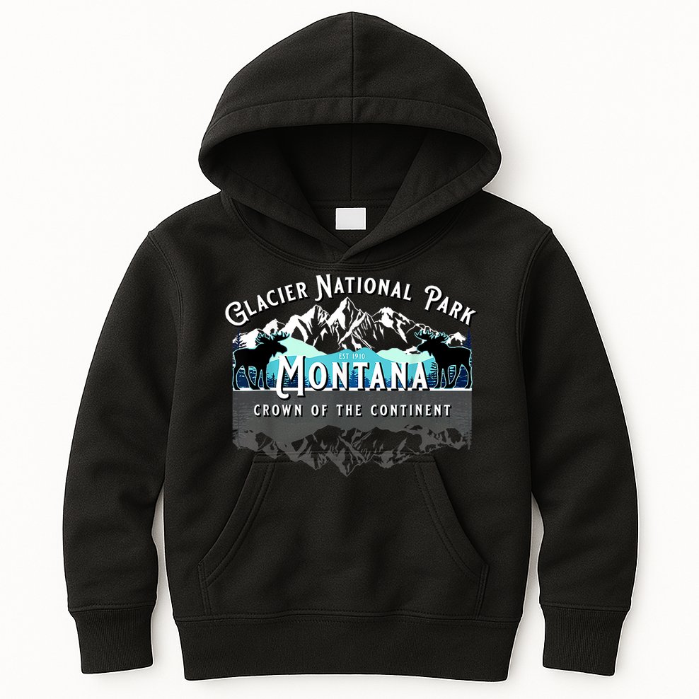 Glacier National Park Montana Moose Hiking Camping Souvenir Kids Hoodie