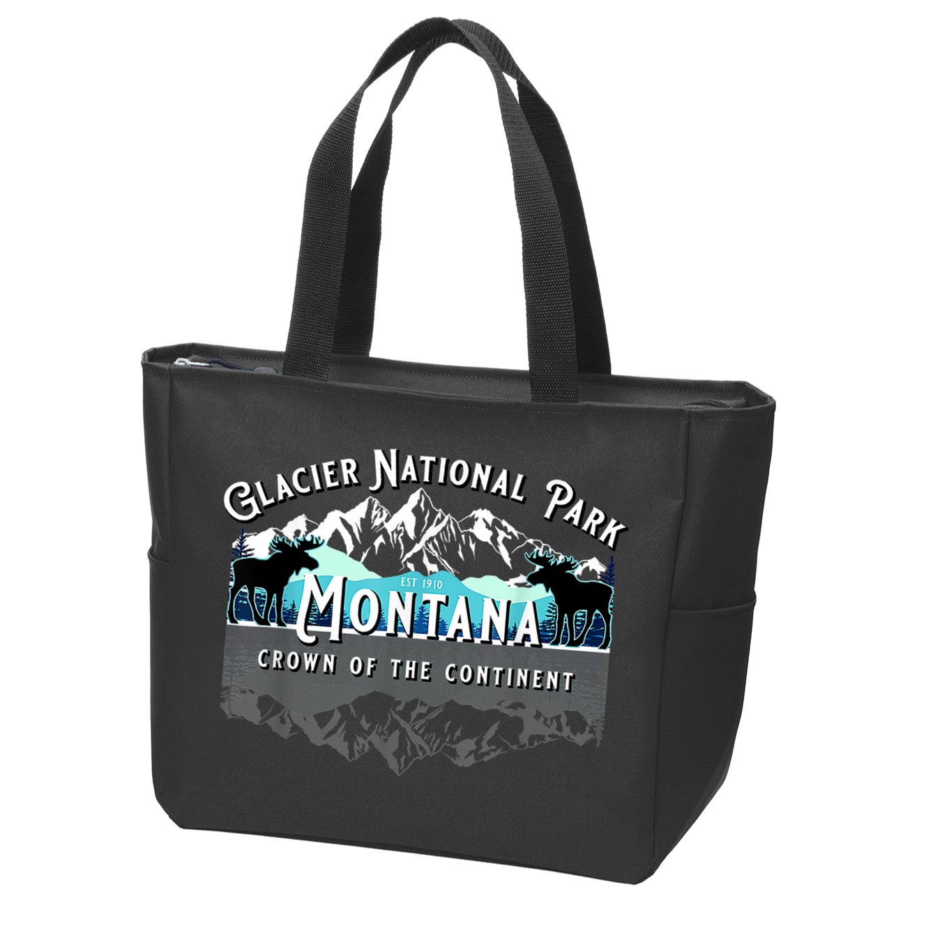 Glacier National Park Montana Moose Hiking Camping Souvenir Zip Tote Bag
