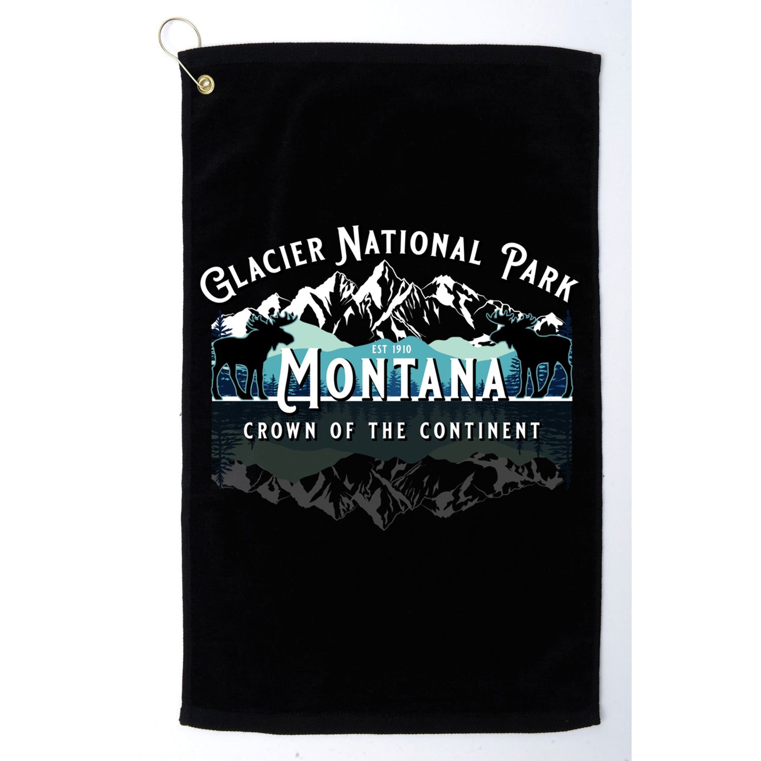 Glacier National Park Montana Hiking Moose Camping Souvenir Gift Golf Towel