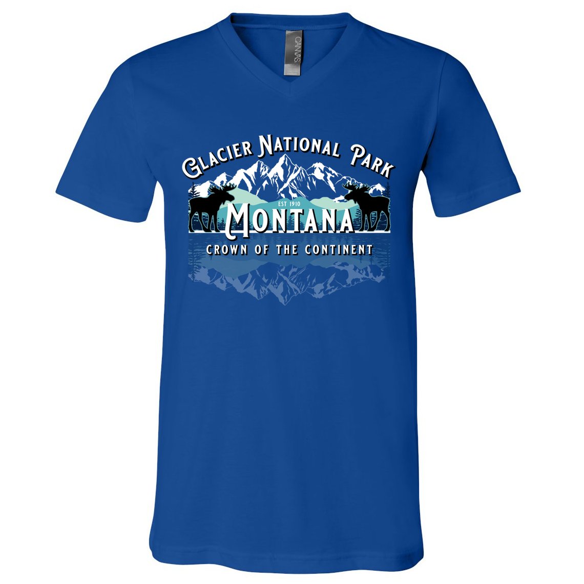 Glacier National Park Montana Hiking Moose Camping Souvenir Gift V-Neck T-Shirt