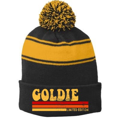 Goldie Name Personalized Cute Idea Women Vintage Goldie Stripe Pom Pom Beanie