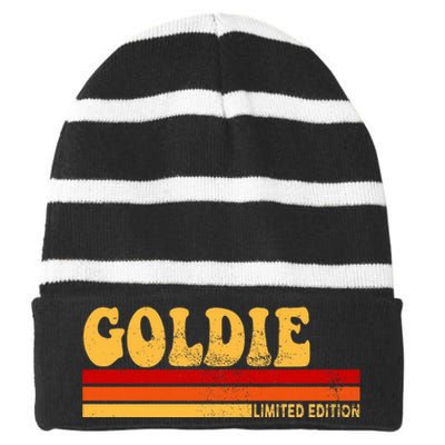 Goldie Name Personalized Cute Idea Women Vintage Goldie Striped Beanie with Solid Band