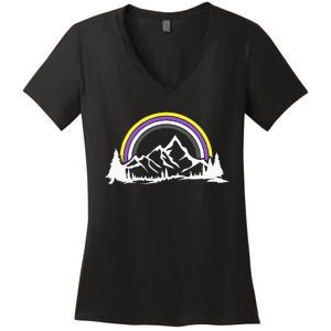 Gender Nonbinary Pride Hiking Camping Backpacking LGBT Women's V-Neck T-Shirt