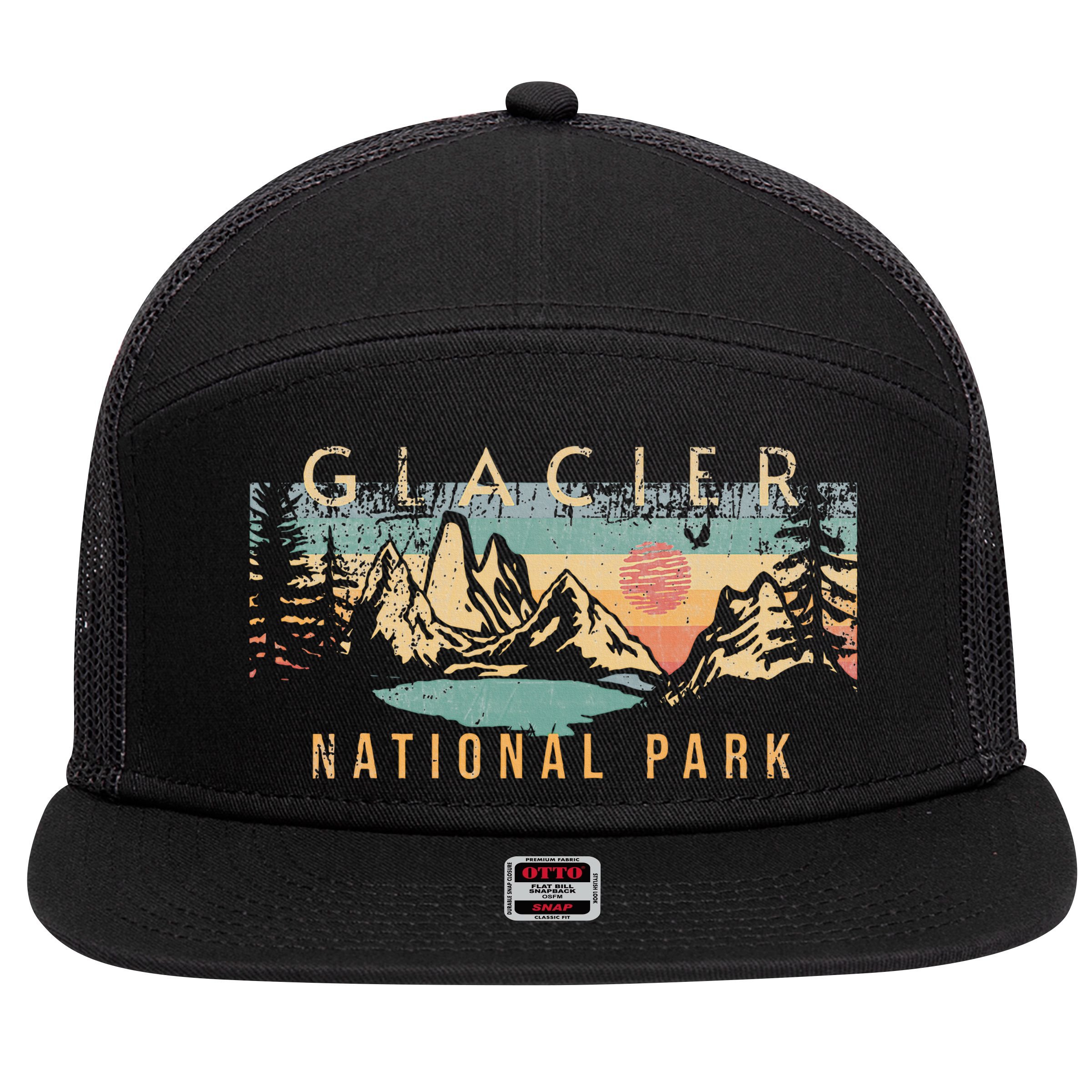 Glacier National Park 7 Panel Mesh Trucker Snapback Hat