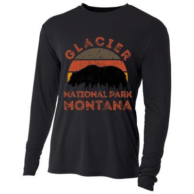 Glacier National Park Montana Bear Hiking Nature Vintage Gift Cooling Performance Long Sleeve Crew