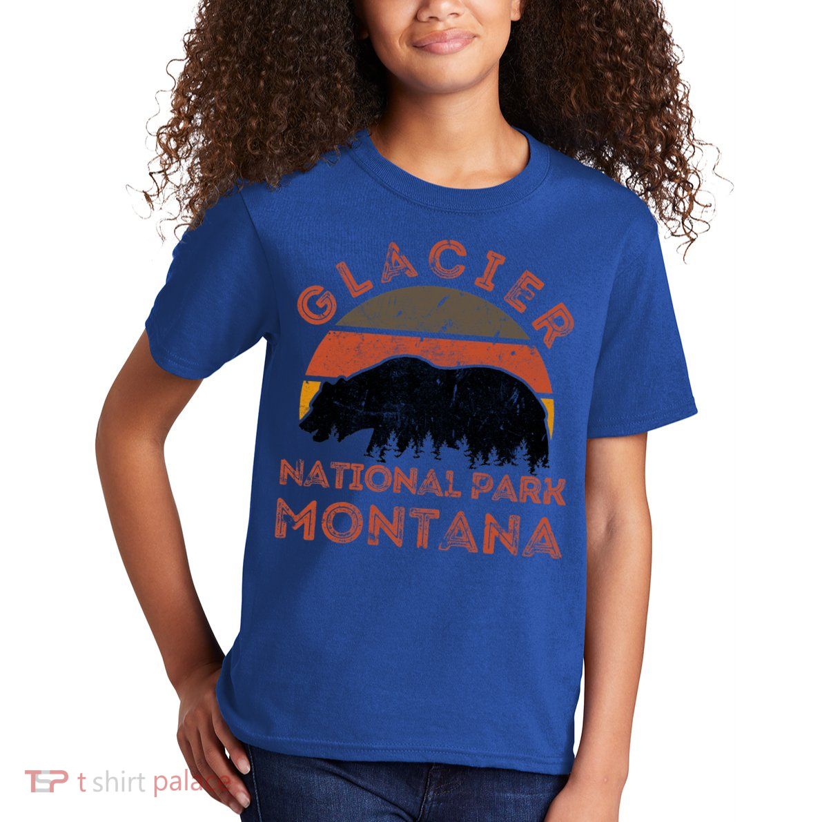 Glacier National Park Montana Bear Hiking Nature Vintage Gift Kids T-Shirt