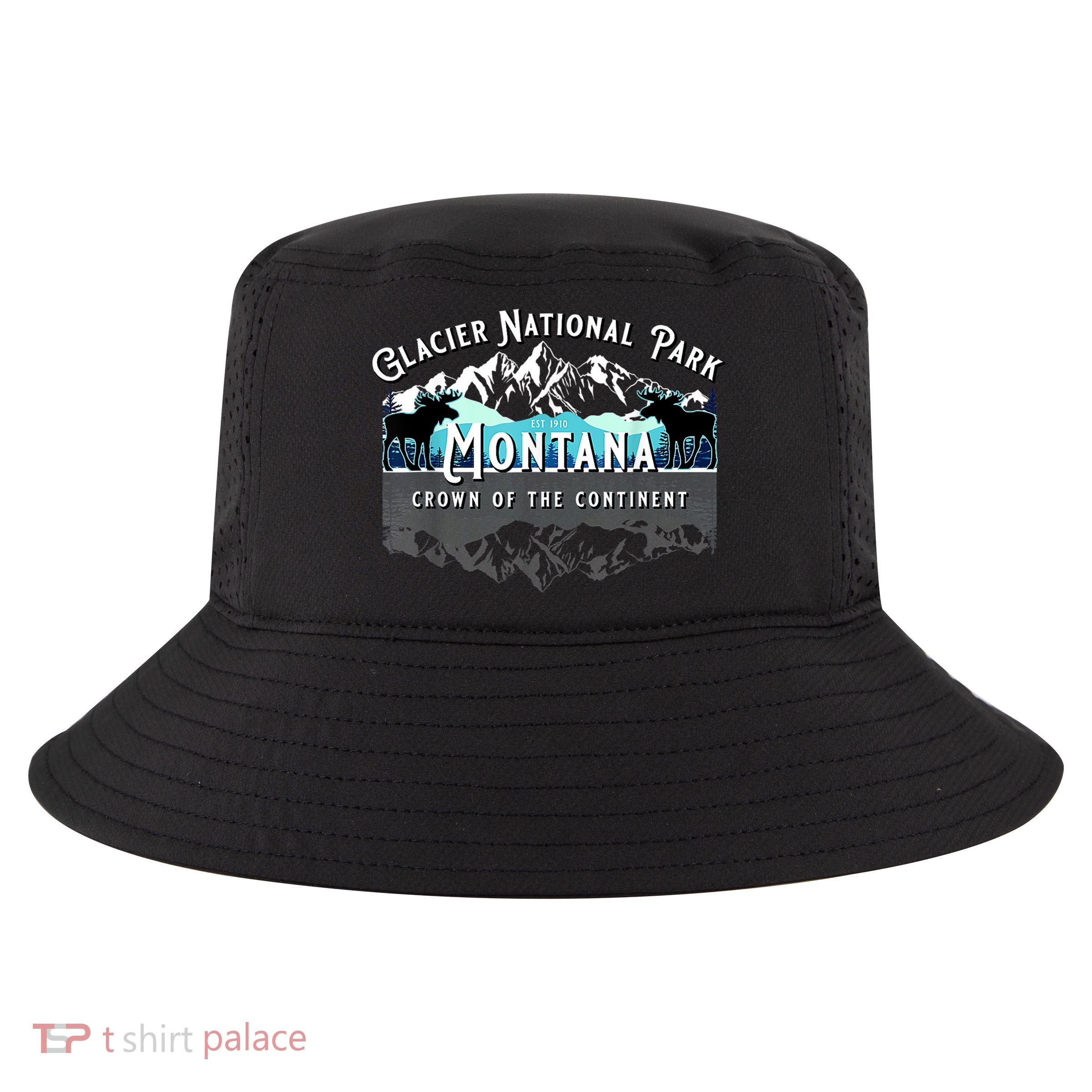 Glacier National Park Montana Moose Hiking Camping Souvenir Cool Comfort Performance Bucket Hat