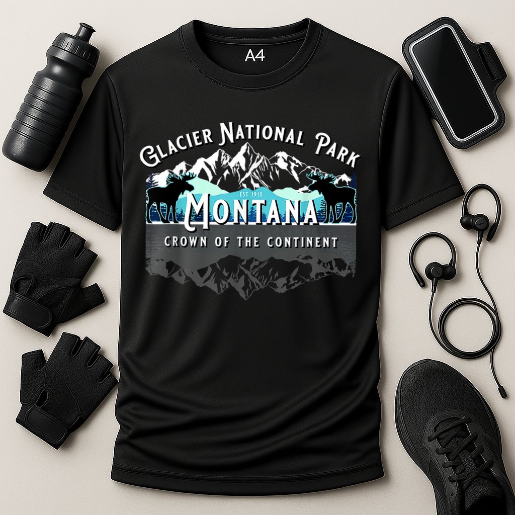 Glacier National Park Montana Moose Hiking Camping Souvenir Cooling Performance Crew T-Shirt