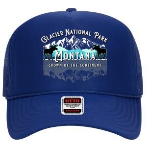 Glacier National Park Montana Moose Hiking Camping Souvenir High Crown Mesh Back Trucker Hat