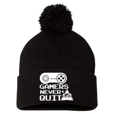 Gamers Never Quit Pom Pom 12in Knit Beanie