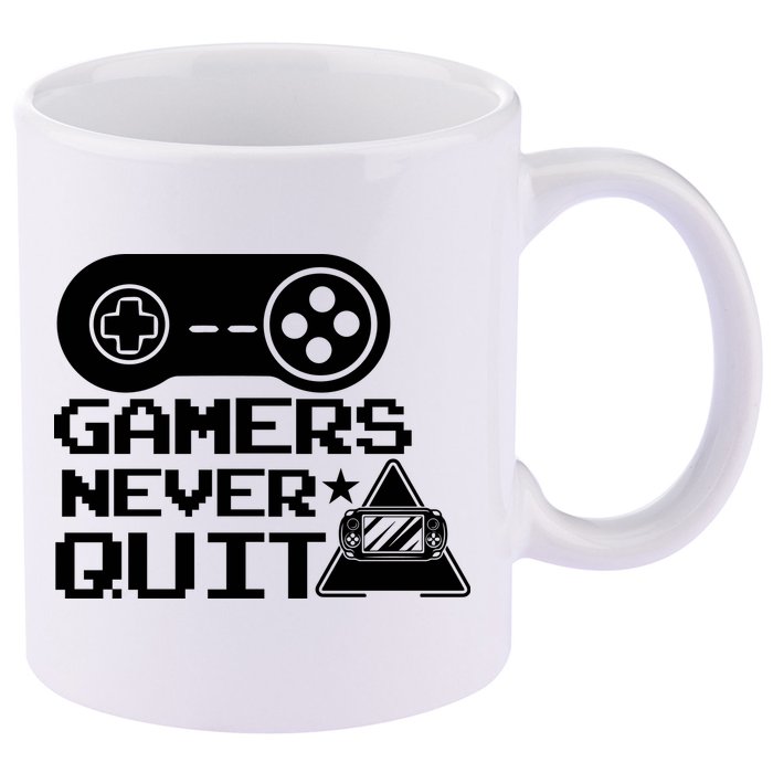 Gamers Never Quit 11oz C Handle Ceramic Mug