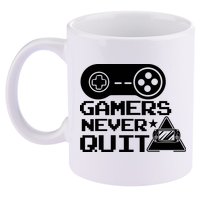Gamers Never Quit 11oz C Handle Ceramic Mug