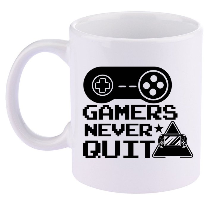 Gamers Never Quit 11oz C Handle Ceramic Mug