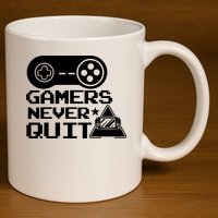 Gamers Never Quit 11oz C Handle Ceramic Mug