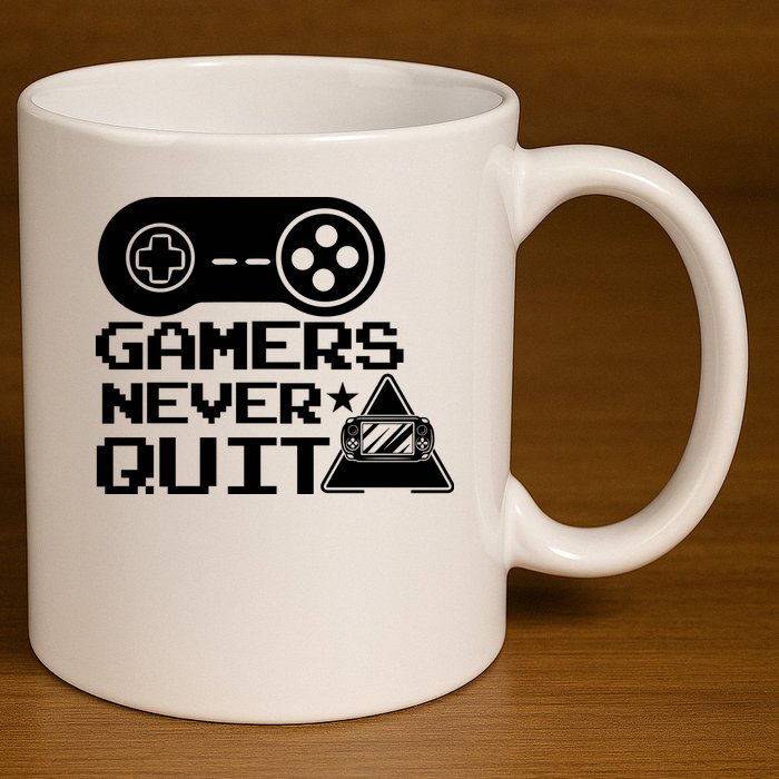 Gamers Never Quit 11oz C Handle Ceramic Mug