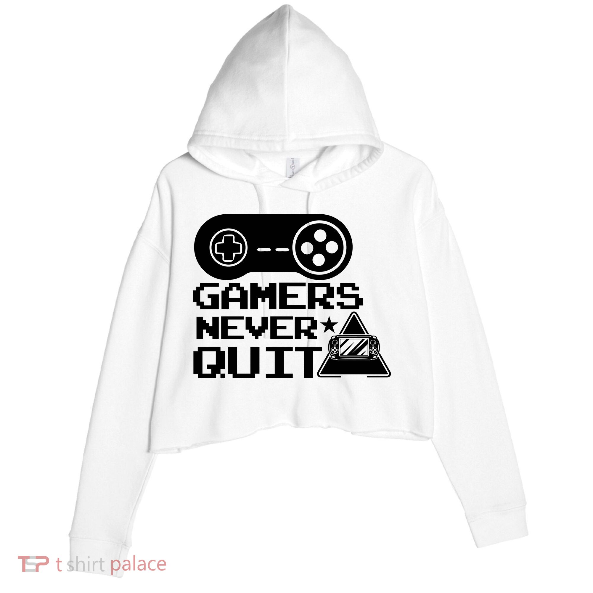 Gamers Never Quit Crop Fleece Hoodie