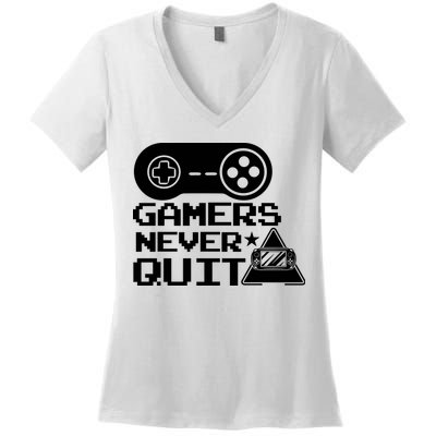 Gamers Never Quit Women's V-Neck T-Shirt