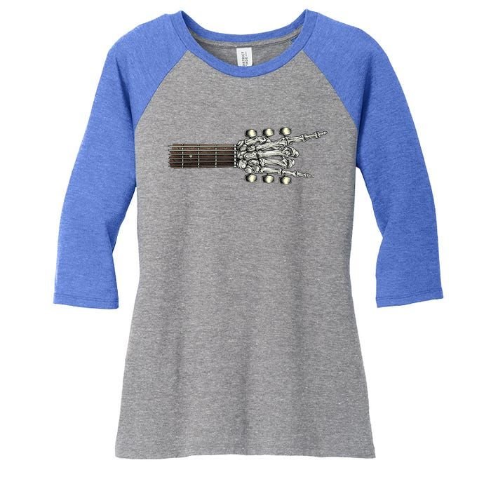 Guitar Neck Rock On Skeleton Hand Guitar Tuners Gift Women's Tri-Blend 3/4-Sleeve Raglan Shirt