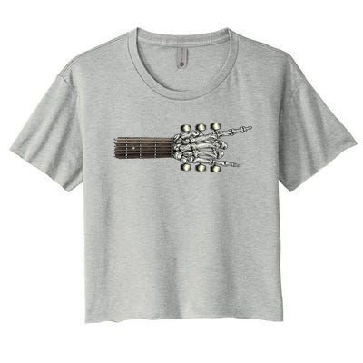 Guitar Neck Rock On Skeleton Hand Guitar Tuners Gift Women's Crop Top Tee