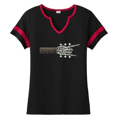 Guitar Neck Rock On Skeleton Hand Guitar Tuners Gift Ladies Halftime Notch Neck Tee