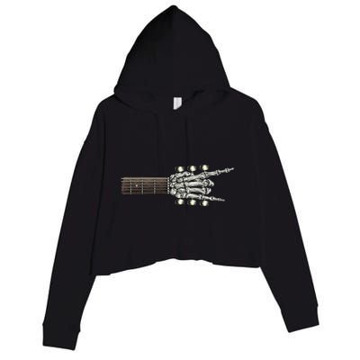 Guitar Neck Rock On Skeleton Hand Guitar Tuners Gift Crop Fleece Hoodie