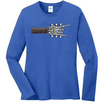 Guitar Neck Rock On Skeleton Hand Guitar Tuners Gift Ladies Long Sleeve Shirt