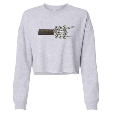 Guitar Neck Rock On Skeleton Hand Guitar Tuners Gift Cropped Pullover Crew