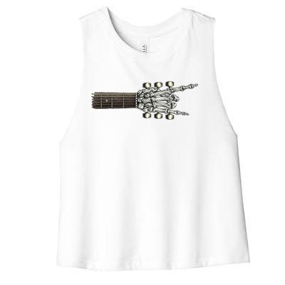 Guitar Neck Rock On Skeleton Hand Guitar Tuners Gift Women's Racerback Cropped Tank