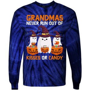 Grandmas Never Run Out Of Kisses Or Candy Ghost Halloween Tie-Dye Long Sleeve Shirt