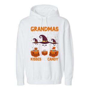 Grandmas Never Run Out Of Kisses Or Candy Ghost Halloween Garment-Dyed Fleece Hoodie