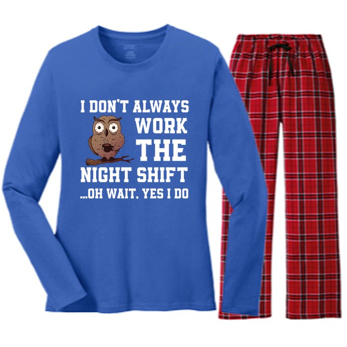 Great Night Shift Saying Funny Owl Nursing Team Gift Women's Long Sleeve Flannel Pajama Set 