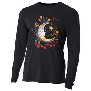 Galaxy Night Sky Moon Lunar Stars Sun Love Cooling Performance Long Sleeve Crew