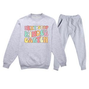 Groovy Next Stop Kindergarten Preschool Graduation  Premium Crewneck Sweatsuit Set