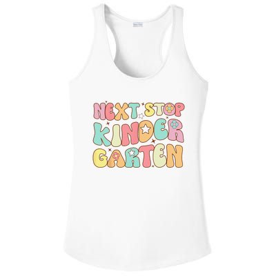 Groovy Next Stop Kindergarten Preschool Graduation  Ladies PosiCharge Competitor Racerback Tank