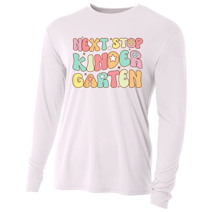 Groovy Next Stop Kindergarten Preschool Graduation  Cooling Performance Long Sleeve Crew