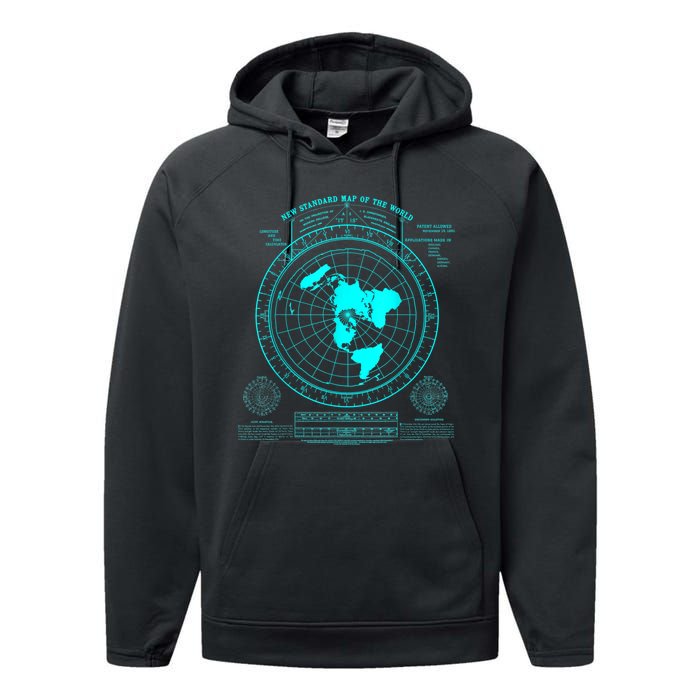 Gleasons New Standard Map Of The World Flat Earth Performance Fleece Hoodie