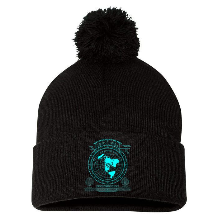 Gleasons New Standard Map Of The World Flat Earth Pom Pom 12in Knit Beanie
