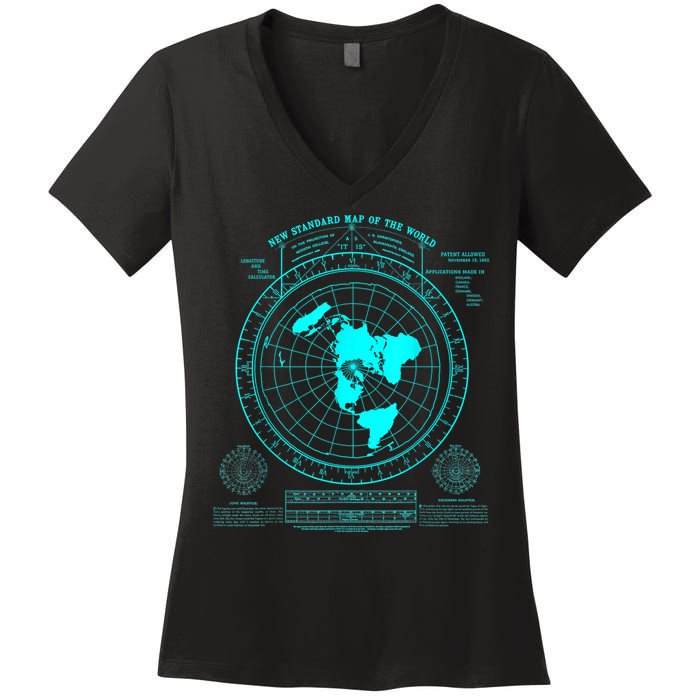 Gleasons New Standard Map Of The World Flat Earth Women's V-Neck T-Shirt