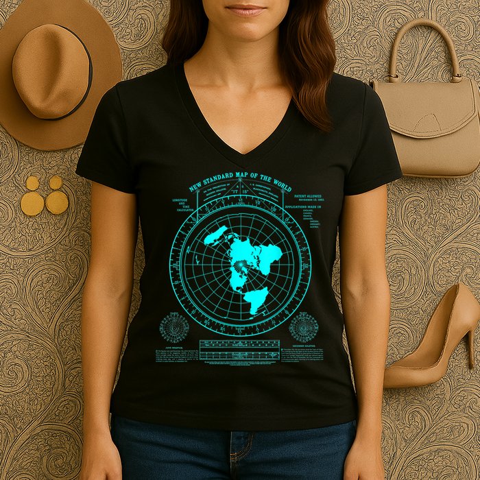 Gleasons New Standard Map Of The World Flat Earth Women's V-Neck T-Shirt