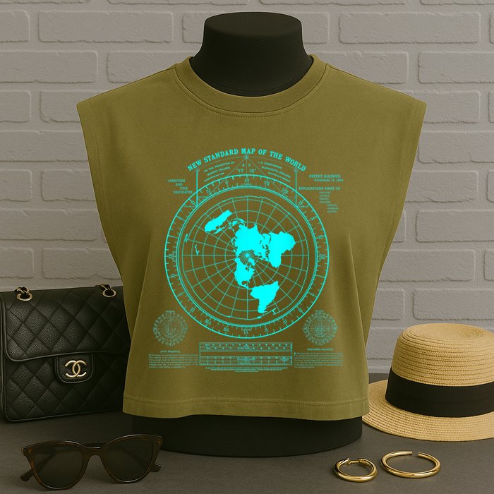 Gleasons New Standard Map Of The World Flat Earth Garment-Dyed Women's Muscle Tee