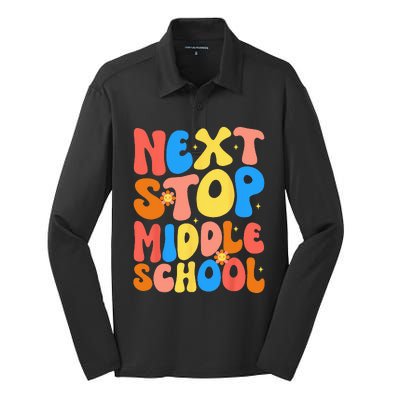 Groovy Next Stop Middle School Elementary School Graduation Silk Touch Performance Long Sleeve Polo