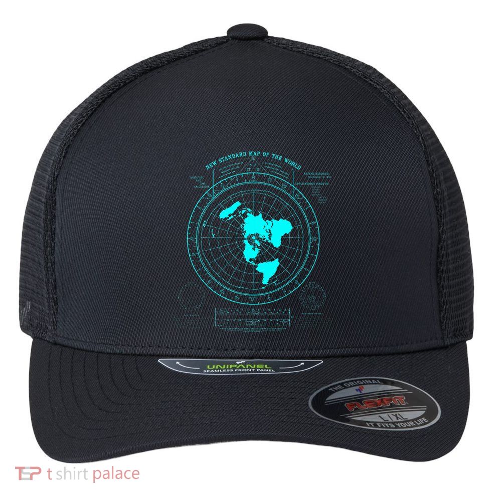 GleasonS New Standard Map Of The World Flat Earth Flexfit Unipanel Trucker Cap