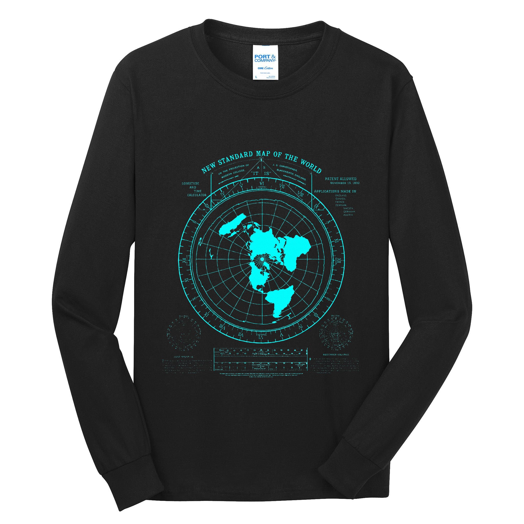 GleasonS New Standard Map Of The World Flat Earth Tall Long Sleeve T-Shirt