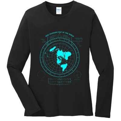 GleasonS New Standard Map Of The World Flat Earth Ladies Long Sleeve Shirt